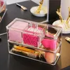 Double-layer Makeup Storage Box Cosmetics Organizer Transparent Plastic Brush Drawer Finishing with Cover Dustproof 211102