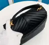 Classic Designer Women Black V Lines Lock Shoulder Bags Soft Genuine Calf Leather Lady Cross Body Bag Gold Chains Hardware Handbags Fashion Wallets Purse Wholesaler
