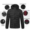 Erkekler 9 Yer Isıtmalı Kış Sıcak Ceketler USB Isıtma Yastıklı Ceketler Akıllı Termostat Saf Renk Kapüşonlu Isıtmalı Giyim Su Geçirmez 211008