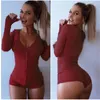 Mulheres sólidas Bodycon Jumpsuit Senhoras Sexy Longo Manga Volta Volta Geladeira macacão macacão macacão preto Macacao curto 210517