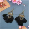 Dangle Lustre Boucles D'oreilles Bijoux Créatifs Perle De Riz Super En Forme D'éventail Longue Plume Femelle Européenne Et Américaine En Gros Livraison Directe 2