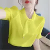 여성 블라우스 셔츠 2021 여성 여름 시폰 아가씨 캐주얼 나비 넥타이 칼라 짧은 한국 패션 퍼프 슬리브 Blusas 탑스