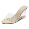 Hokszvy 2021 Nya Kvinnor Tofflor Kristall Högklackat Sommar Kvinnors Skor Spänne Simple Wedge Sandaler Transparent Clear Shoes SDF3235