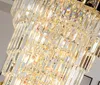 LED E14 Luxe Crystal Golden Lange Kroonluchter Duplex Building Hollow Hanging Light Armatuur Grote Lamp Moderne Villa Hall Trap