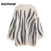Aachoae Autumn Women Basic O Neck Printed Sweater Vintage Batwing Long Sleeve Jumper Tops Female Casual Loose Sweaters 211018