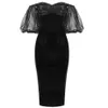 女性の黒いドレスセクシーなオフショルダースパークリングチュールステッチデザインパフスリーブセレブパーティベルベットvestido 210527