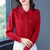 Корейские женщины шелковые рубашки блузки женщина вышивка кружева с длинным рукавом блузка топ плюс размер Peter Pan Floral 210427