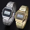 Wristwatches Elektroniczny zegarki Mężczyźni Kobiety LED Cyfrowy Wodoodporny Zegarek Kwarcowy Ze Stali Nierdzewnej Zespół Złoty nadgarstek Walentynki prezent