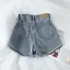 Verano mujeres streetwear pierna ancha azul pantalones cortos de mezclilla casual femenino elástico wasit suelto color sólido jeans 210430