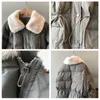 Winter Daunenmantel aus Baumwolle für Damen, Kaninchenfellkragen, Taillenzugseil, lange warme Jacken 1981. 210607