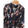 Mulheres Blusa Floral Blush Kimono Mangas compridas Crossover V-decote da moda chique da mulher chique camisa femme Mujer Blusas 210709