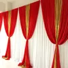 New Design White Curtain Red Ice Silk Gold Sequin Drape Backdrop Wedding Birthday Party Decoration