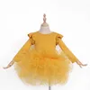 0-10Y Princess Spädbarn Baby Girls Dress Långärmad Lace Solid Patchwork Tutu Mini Dance Dress 8 Färger Q0716