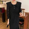 NEPLOE Korean Elegant Vestidos Mujer sväng Collar Lace Hollow Crochet Dress Kvinnor Mode Flare Ärm Vit Klänningar 4L130 210422