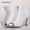 SOPHITINA Fashion Ankle Boots High Quality Genuine Leather Metal Pointed Toe Zipper Strange Style Boots Sexy Women Shoes SO683 210513