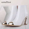 Sophitina Moda Botki Wysokiej Jakości Prawdziwej Skóry Metal Spinezony Toe Zipper Strange Style Buty Sexy Kobiet Buty SO683 210513