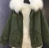 winter wit wasbeerbont trim damesparka Meifeng merk sneeuwvos bont gevoerd legergroen canvas mini-jack