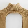 Женщины Turtleneck с длинным рукавом вязание свитер повседневная Femme Chic Design Pullover High Street Lady Tops SW886 Y1110