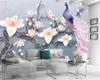 Wallpapers 3d Wallpaper Desigs For Living Room In Embossed Magnolia Peacock Custom Beautiful Flowers Silk Mural