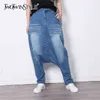 Casual Jean Für Frauen Hohe Taille Lose Unregelmäßige Patchwork Hit Farbe Taste Jeans Weibliche Mode Kleidung 210521