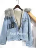 Bella Philosophy Vinter Kvinnor Denim Fur Hooded Coat Streetwear Lady Casual Jackor Parka Kvinna Singel Breasted Outwear 210928