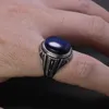 Cluster Rings D 925 Silver Natural Blue Tiger Eyes Cool Antique Big Turkish For Men With Stone Fine Jewelry