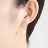Fin 925 Sterling Silver Pearl CZ Zircon 9mm Dangle Teardrop Earrings Stud Bridal Betothal Jewels