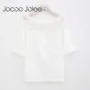 Jocoo jolee dames te grote kanten design vrouwen witte elegante kanten tops holle out floral o-neck batwing mouwen sexy t-shirt 210619