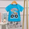 Summer Cute cartoon Pyjamas Suit Unicorn Sleeping Clothes For Kids Short Sleeve Pajama Set Dinosaur Costume Boy Casual Wear 211130