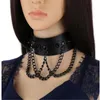 Spike Choker Collar necklace metal chain Fashion black Leather Chokers Harajuku Jewelry4424406