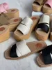 2022 Women Platform Slippers Designer High Heels Cross Strap Letter Summer Beach Slipper Woody Wedge Mule In Canvas With Box NO312