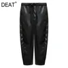 High Elastic Waist Trousers Slim Fit Pants Women Black Pockets Drawstring Harem Fashion Tide Summer 7E1028 210421