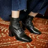 Meotina جلد طبيعي عالية الكعب أحذية قصيرة الكاحل أحذية النساء أحذية ساحة تو بلوك كعوب الصليب تعادل الرمز البريدي سيدة الأحذية البني 210608