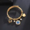 WT-REB001 Fashion Women Islamic Turkish Blue Stainless Steel Eye Fatima's Hand Evil Bracelet