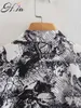 HSA 여자 여름 의류 검은 인쇄 캐주얼 페인팅 드레스 새시 경사 헴 그림 스타일 독특한 캐주얼 로브 femme 210716
