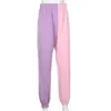 Frühling Herbst Casual Frauen Trainingsanzug Rosa und Lila Mischfarben Spleißen Outfits Sweatshirt Hosen Zweiteilige Weibliche Jogging 210514