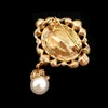 Victorian Vintage Stylish Imitated White Pearl Drop Champagne Oval Stone Broach Pin for Women Costume Dressy Gown Cloth Jewelry275i