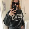 Piraten Hippie gewaschen schwarze grafische Sweatshirts Frau Herbst Baumwollklassiker Klassiker Casual Vintage City Letter Hubshodies Top 211220