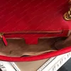 Marmont أكياس مسطحة حقيبة الكتف حقيبة يد مع سلسلة معدنية حزام فاخر محفظة الكلاسيكية نظرة crossbody الأسود جلد أحمر أبيض مخلب PM الحجم 443497