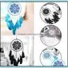 Konst och hantverk Arts Gifts Home Garden Black Dreamcatcher Handgjorda vindklockor Rum Diy Hängande Pendant Feather Bead Dream Catch1754588