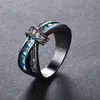 Bröllopsringar Creative Crossed Ring Aqua Blue Crystal Zircon for Women Jewelry Vintage Fashion Black Gold Stone Engagement3950964