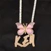 Mode aangepaste naam letter ketting goud zilveren kleur vlinder bling cz letters hanger ketting voor mannen vrouwen met 3 mm 24inch touwketen