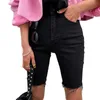 Genayoo膝丈デニムショートパンツ女性腕時計弾性ハイウエストバイカーJean Summer Black Streetwear 210724