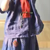 Johnature Camicie estive in stile cinese per le donne Patchwork Camicette vintage Bottoni in lino Camicie con scollo a V in stile giapponese 210521