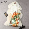 Fashion Designers Summer Women's Clothing Lapel Loose Shirt and Print Pencil Skirt 2 Piece Suit Set Office Lady Outfits 210601