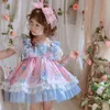 Vestidos de bebê espanhol crianças meninas bouqitues roupas dos desenhos animados imprime infante Espanha lolita vestido crianças baptismo gzb031 g1218