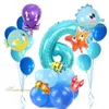 パーティーデコレーションLeeiuの海の海の世界世界の動物風船青い番号の風船のテーマ子供幸せな誕生日ベビーシャワー