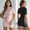 Kayotuas Women Dress Solid Color Sports Casual Short Sleeve Evening Party Bodycon Long Stand Collar Sheath Slim Fit Outfit 210522