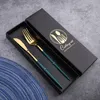 Cutlery Spoons Gift Box Stainless Steel Flatware Sets Shiny Mirror Portuguese Titanium Two-piece Set Spoon and Chopsticks suit