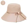 2019 nieuwe eenvoudige vrouwen zomer strand reizen bowknot brede rand zon hoed reversible opvouwbare cap meisjes hoed G220301